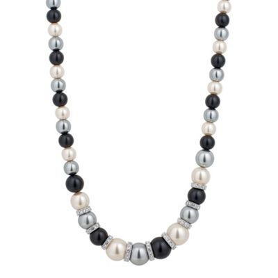 Graduated triple tone pearl and crystal silver disc necklace